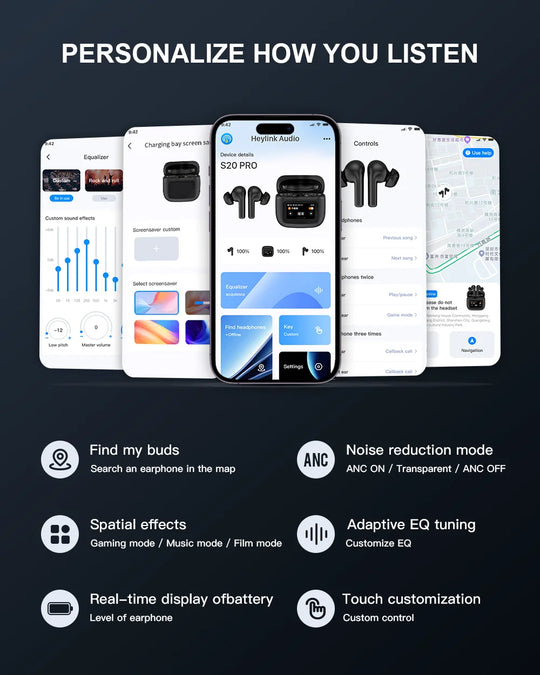 I Royal S20 PRO Touch Screen ANC Wireless Earphones TWS Noise Cancelling Earbud Bluetooth 5.3 Support APP Long Battery life eprolo 