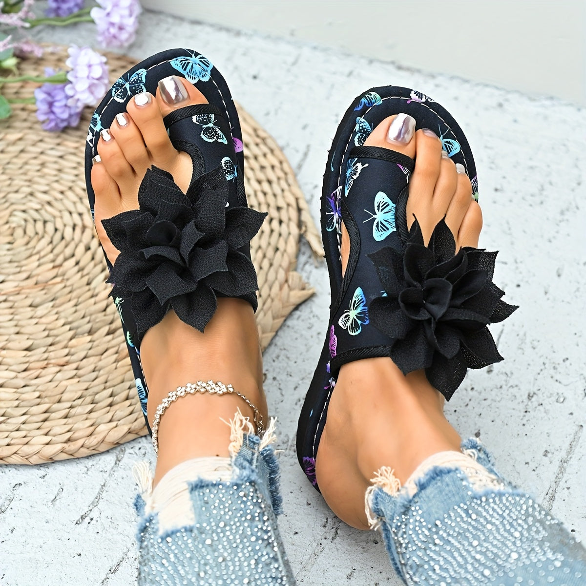 Chic Butterfly Flower Summer Vacation Cool Slippers